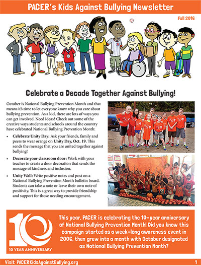 Kiads Against Bullying Newsletter - Fall 2016